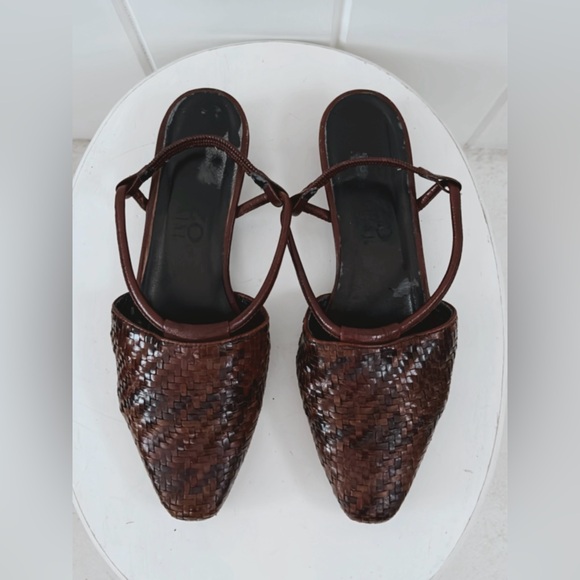 Enzo Angiolini Woven Leather Slingback Flats Dark Brown Casual Minimal Neutral - Picture 7 of 16